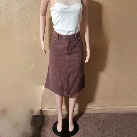 Traad Denim high waist women's brown cotton high knee length skirt size S - Picture 4 of 4